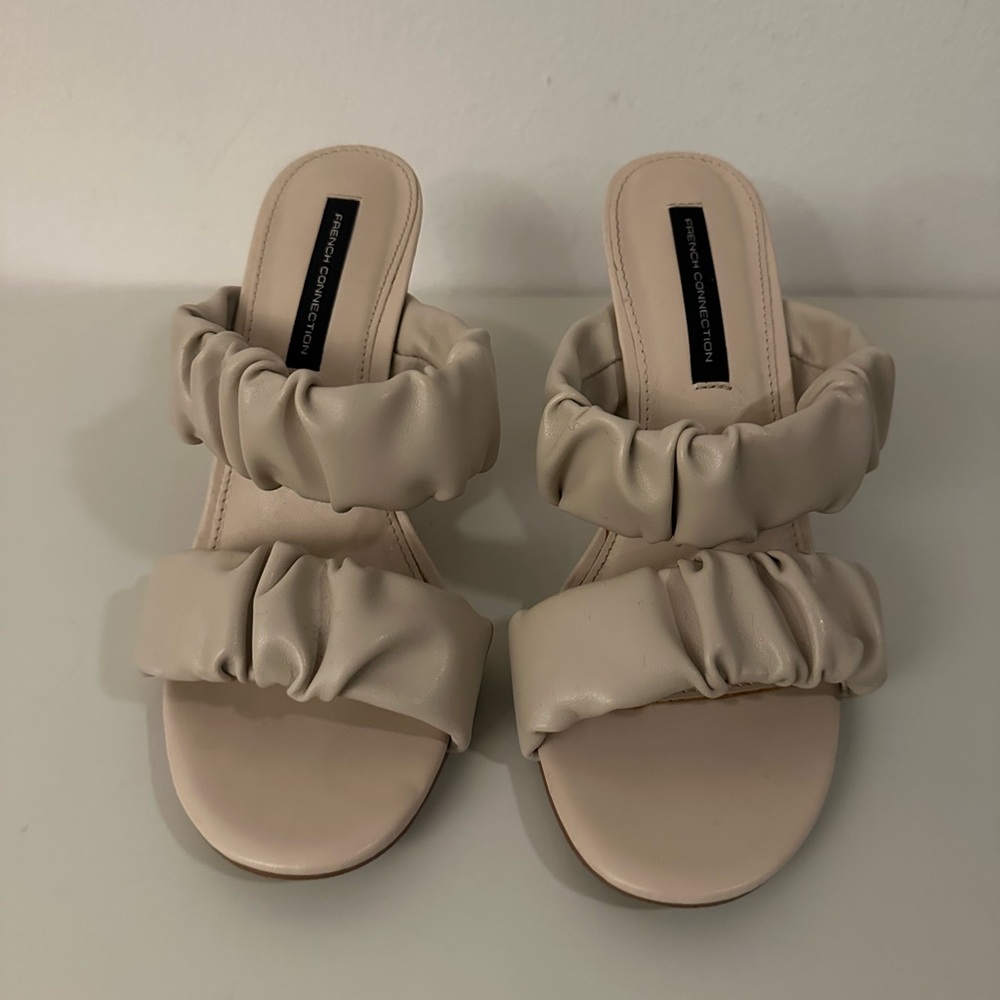 French Connection Cream Sandals with Ruched Straps